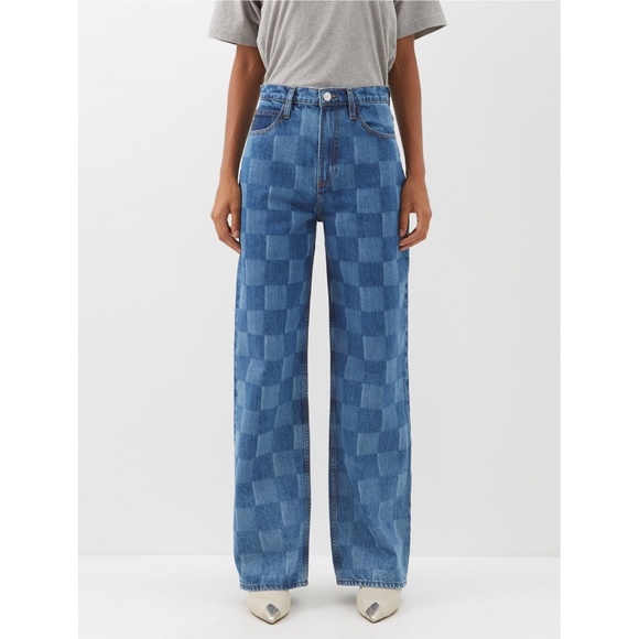 FRAME Le High 'N' Tight Wide Leg Jeans in Indigo Check Checkered Size 30 - Picture 1 of 4